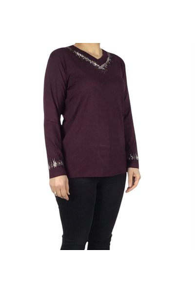 ECE GİYİM 0Women's Yakave Collar Stone Lycra Combed Cotton Blouse