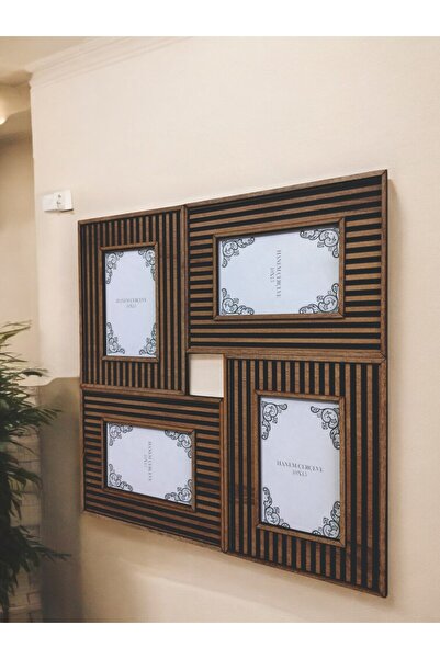 HANEM إطار صور زخرفي للصور الفوتوغرافية مكون من 4 قطع مقاس 10 × 15 وإطار خشبي MDF