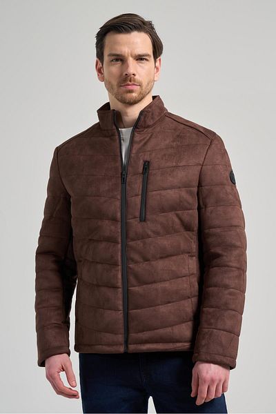 İmza Dark Brown Stand Collar Side Pocket Filling Inflatable Standard Fit Flexible Casual Leather Coat 1038245167