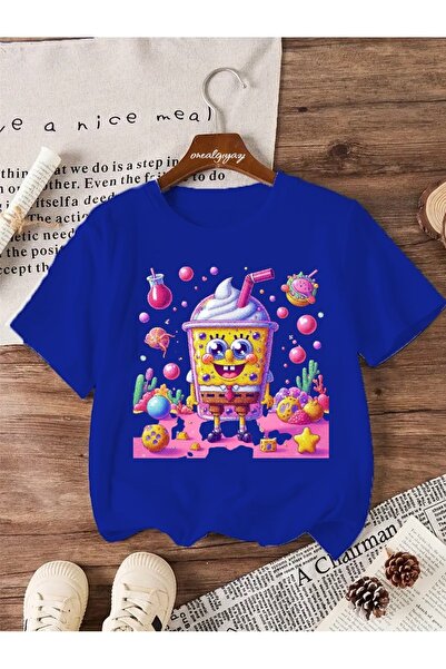 oneagılyazı تي شيرت للأطفال مطبوع عليه آيس كريم سبونج بوب مقاس كبير