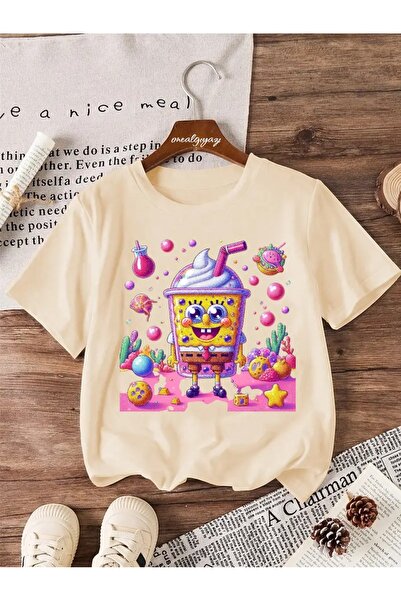 oneagılyazı تي شيرت للأطفال مطبوع عليه آيس كريم سبونج بوب مقاس كبير
