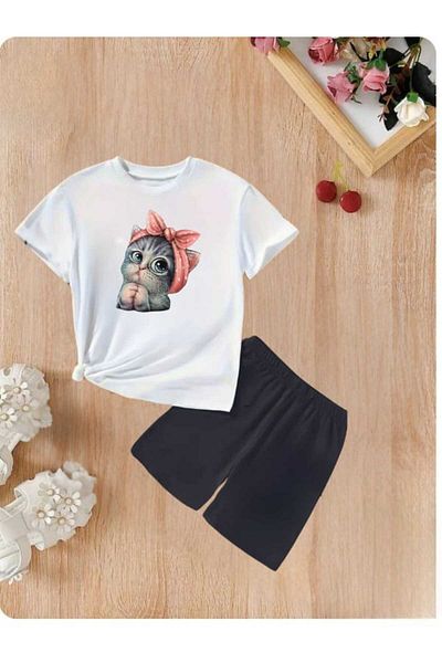 DOCE ELEGANTE Cute Kitten Printed Children's Summer Suit