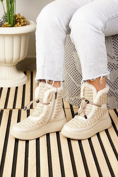 İmerShoes Γυναικείες μπότες μπεζ λουστρίνι - Γούνινο κορδόνι, φερμουάρ, ψηλή χοντρή οδοντωτή σόλα, καθημερινή χρήση 77546