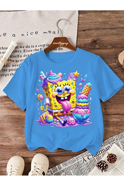 oneagılyazı تي شيرت للأطفال مطبوع عليه آيس كريم سبونج بوب مقاس كبير