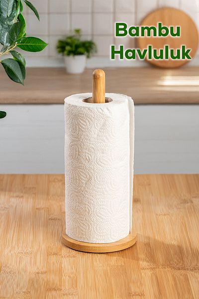 Porsima 2534 Bamboo Paper Towel Holder Polygonal Decorative Napkin Holder Roll Paper Towel Stand Wood Paper Towel Holder