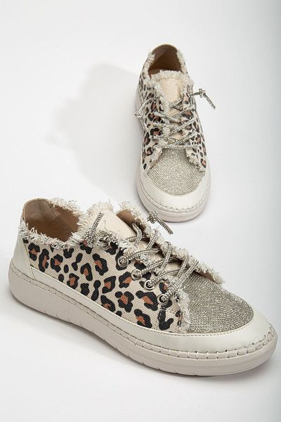 Hayalimdeki Ayakkabı Neva Stone Flat Sole Women's Leopard Denim Sneakers