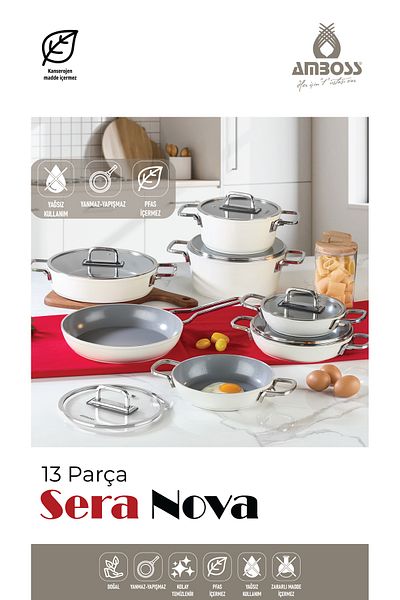 Amboss Sera Nova 13 Piece Ceramic Pots, Pans and Sauces Set White