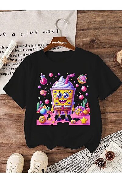 oneagılyazı تي شيرت للأطفال مطبوع عليه آيس كريم سبونج بوب مقاس كبير