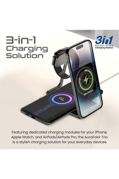 Promate 3-In-1 Ultra-Slim Foldable Charging Dock With 15W MagSafe Compatible 3W Apple Watch And 5W AirPods
