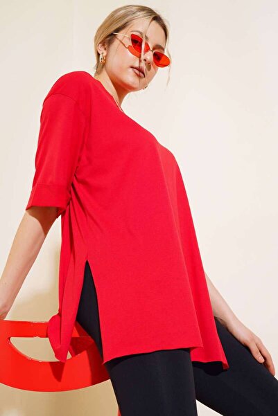 By Kuzey Aras Tricou oversize din jerseu simplu cu fantă laterală - Potrivire...