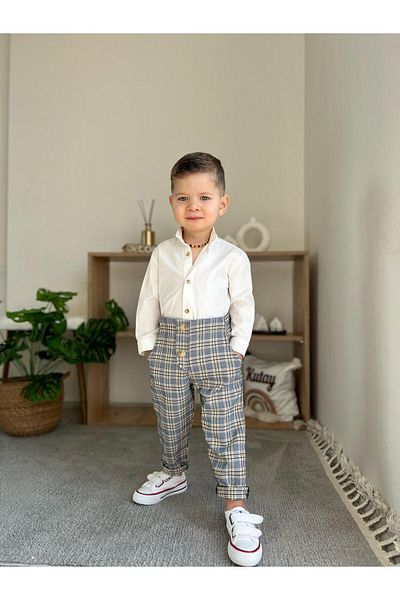 favorimkids Striped Cotton Linen Holiday Bottom Top Set