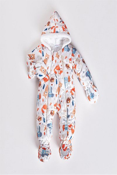 DeKuBaby New Season Cute Fox Hedgehog and Bear Patterned Furry Baby Cosmonaut Jumpsuit with Plug and Remove Booties