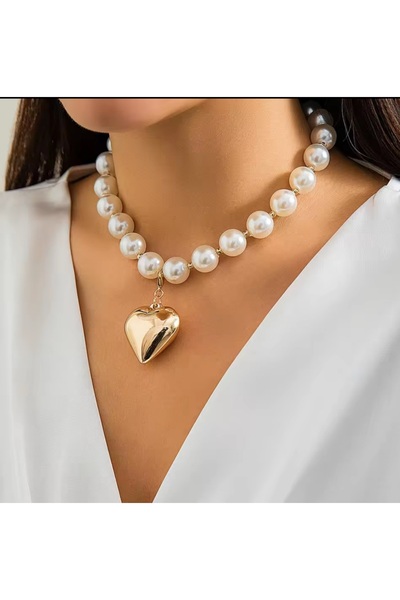 İPAR AKSESUAR Heart-Detail Pearl Design Necklace