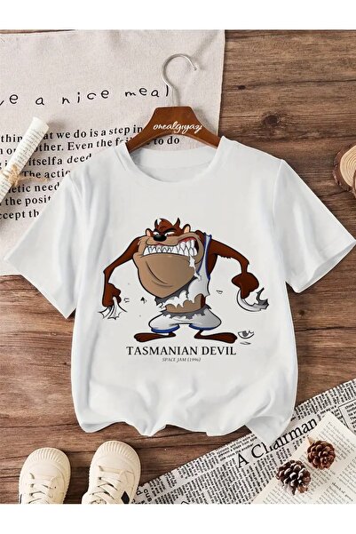 H&GHAMLEGİYİM تي شيرت كبير الحجم للأطفال مطبوع عليه Angry Tasmanian