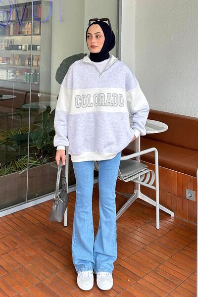 lamelif Hanorac cu imprimeu Colorado cu trei fire gri