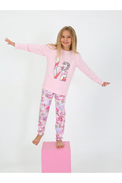 vitmo Lány hosszú ujjú 100% pamut pizsama szett Star Love Powder Pink