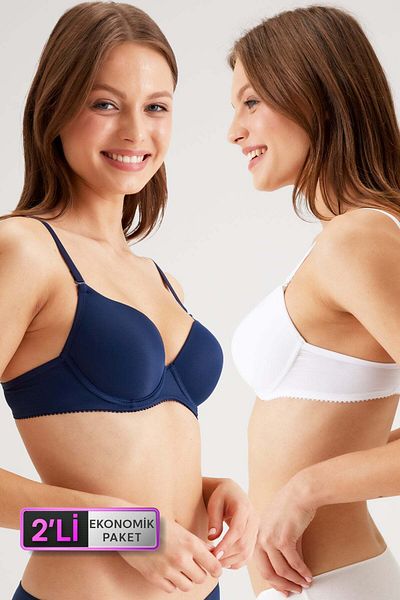 Pierre Cardin Σετ σουτιέν 2 τεμαχίων οικονομικό πακέτο White Navy Blue 6804 Lens Underwire Unpadded Micro T-shirt