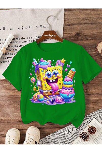 oneagılyazı تي شيرت للأطفال مطبوع عليه آيس كريم سبونج بوب مقاس كبير