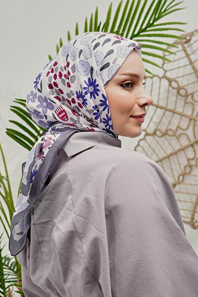 AFVENTE Μαλακό βαμβακερό κασκόλ σε σκούρο γκρι λουλούδι