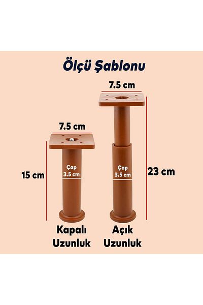 Badem10 (4 bucăți) Suport reglabil 15 cm Mobilier maro Canapea Fotoliu Baza de ridicare Picioare