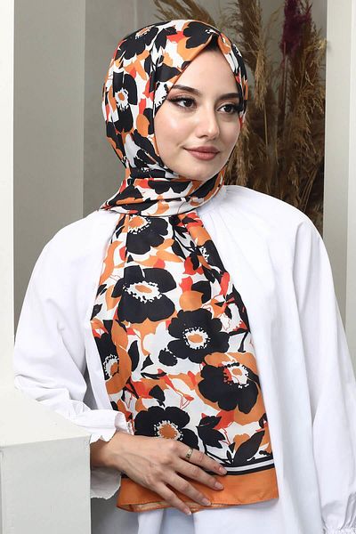 AFVENTE Light Brown Floral Patterned Soft Cotton Shawl