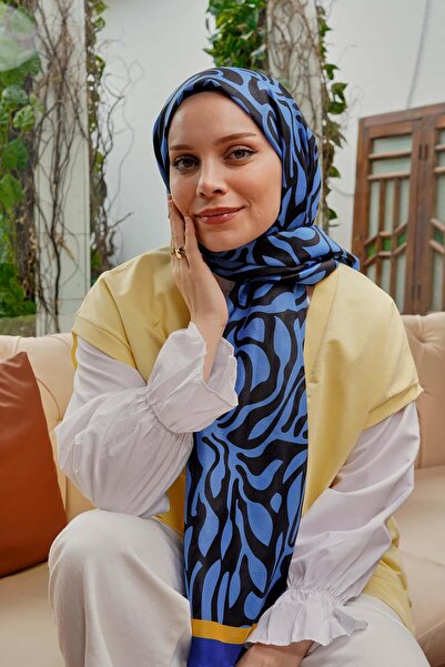 AFVENTE Blue Soft Cotton Abstract Patterned Shawl