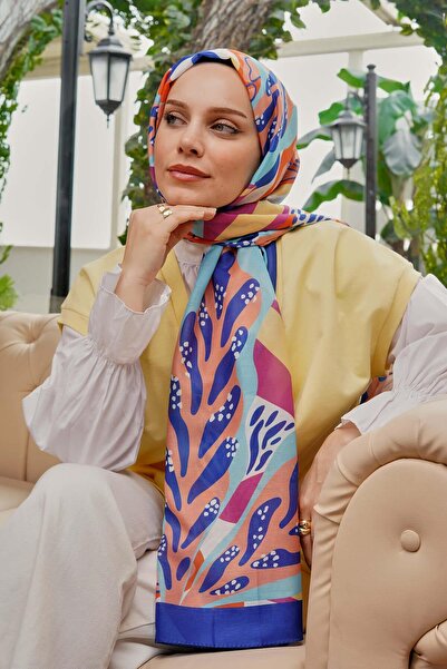 AFVENTE Blue Soft Cotton Tropical Leaf Patterned Shawl