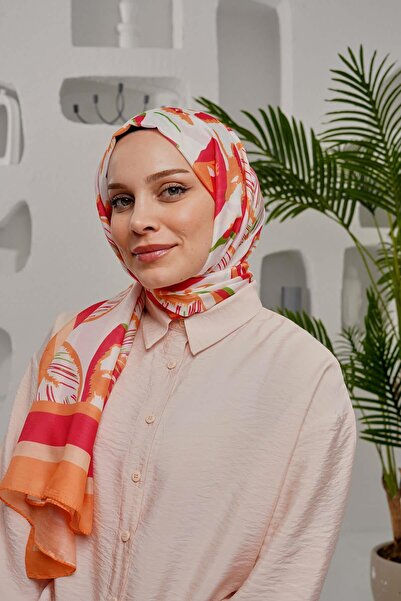 AFVENTE Κόκκινο μαλακό βαμβακερό σάλι - Μοτίβο φύλλων