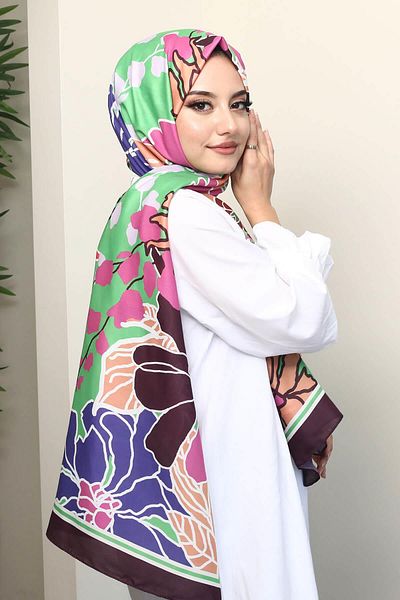 AFVENTE Green Soft Cotton Floral Patterned Shawl