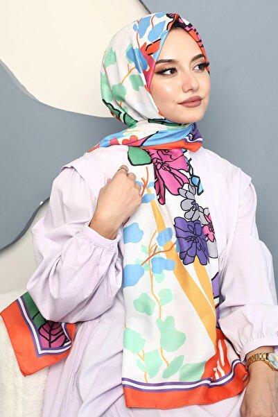 AFVENTE Orange Floral Patterned Soft Cotton Shawl