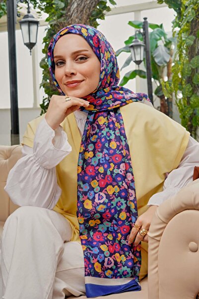 AFVENTE Σάλι με λουλουδάτο μοτίβο από μαλακό βαμβακερό μπλε Navy