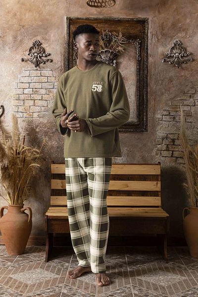 Sude HOMEWEAR Ανδρικό Σετ Πιτζάμες Μακρυμάνικο Ζέρσεϊ με καρό σχέδιο