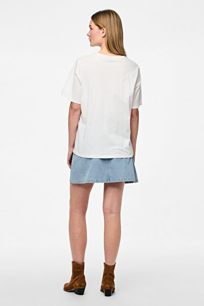 PIECES Tricou alb strălucitor pentru femei și fete