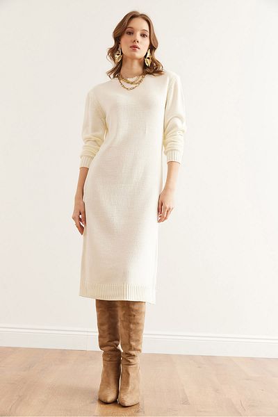 Olalook Turtleneck Knitwear Sweater and Ecru Dress Set - Tkm- 19000356