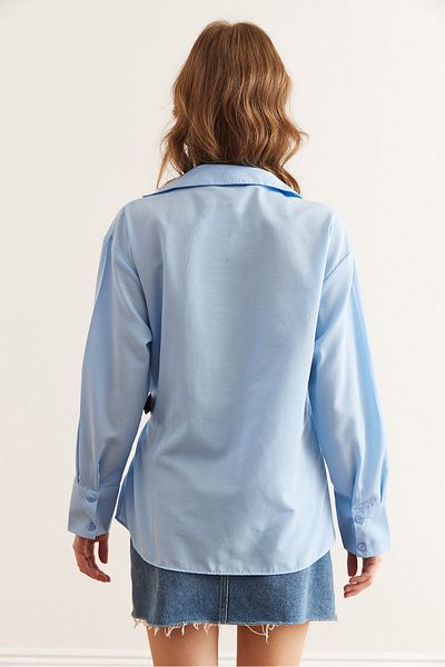 Olalook Dámská košile Baby Blue s límečkem a páskem GML- 19001277