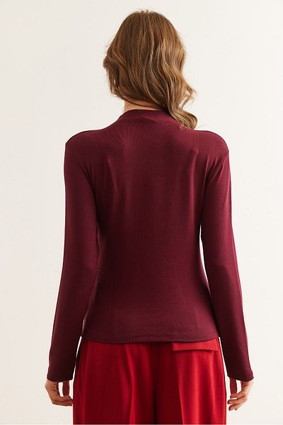 Olalook Bluză de damă din lycra cu textura moale, cu cusături în față, cu guler în picioare BLZ- 19002852