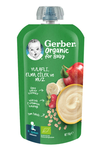 GERBER Organik Yulaflı Elma Çilek Ve Muz Püresi 110 gr