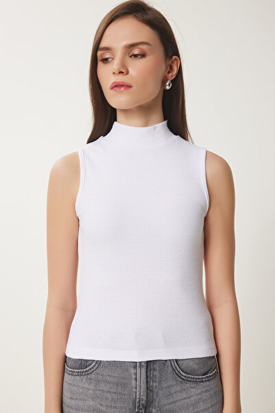 Happiness İstanbul Women's Anthracite White Turtleneck Sleeveless 2-Pack Knitted Blouse Gt00012