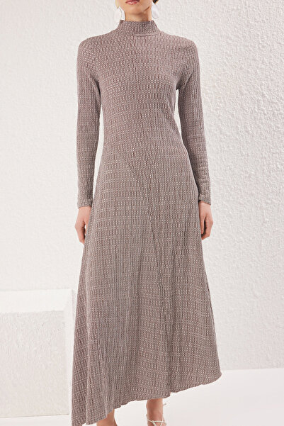 Trendyol Modest Καφέ Υφασμένο Πληγωμένο Φόρεμα TCTSS25EB00041