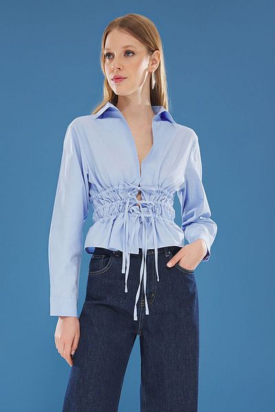 Trendyol Collection Cămașă țesătă albastru deschis pentru piept și strângere în talie TWOSS25GO00031