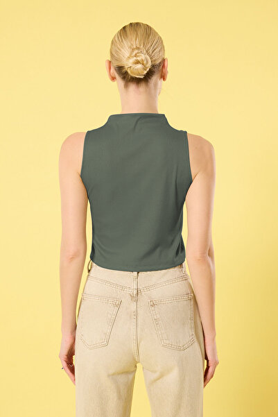 Trendyol Collection Gray Knitted Crop Blouse - Drawstring Detail, Regular Fit Twoss25Bz00262