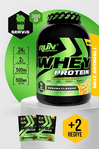 Run Nutrition Whey Protein - 2.4 Kg - MUZ Aromatic - 60 Serves - Gifted