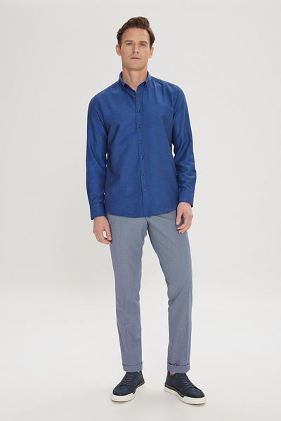 AC&Co / Altınyıldız Classics Pánská košile Oxford Dark Navy - límec s knoflíky, snadné žehlení, bavlněná slim fit košile