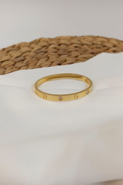 Novon Giyim & Aksesuar Love Model Thick Stone Bracelet Gold Quality B