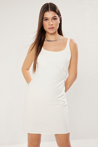 Trendyol Collection White Body-Hugging Mini Woven Dress Twoss25El00018