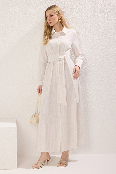 Trendyol Modest Μπεζ Πλεκτό Πουκάμισο Φόρεμα TCTSS25EB00068