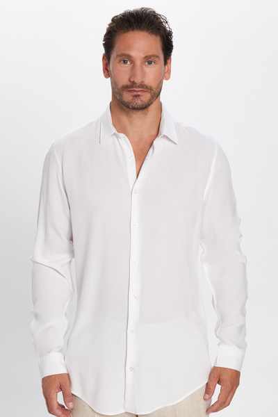 Tudors Slim Fit hosszú ujjú Slim Fit Flowing Viscose Stílusos fehér férfi ing