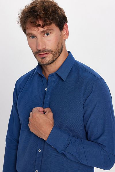 Tudors Μοντέρνο μακρυμάνικο βαμβακερό σιδερένιο ανδρικό πουκάμισο Dobby με μοντέρνο λεπτή εφαρμογή