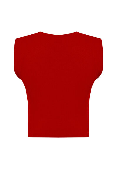Trendyol Collection Red Crop Blouse with Stretchy Padding - Crew Neck, Fitted Fit Twoss23Bz00251