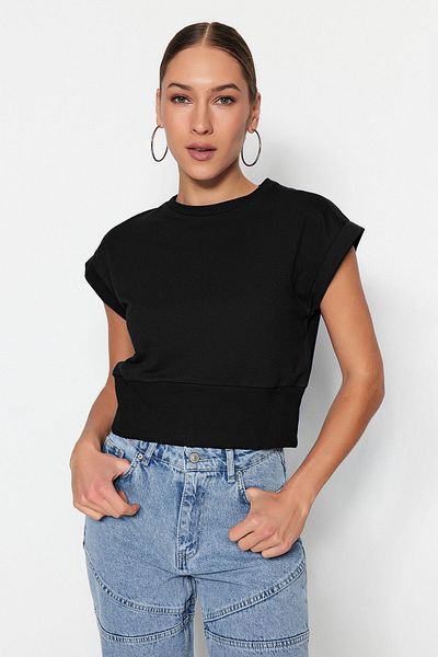 Trendyol Collection Μαύρη λεπτή πλεκτή μπλούζα με λαιμόκοψη - εφαρμοστό μανίκι, TWOSS22BZ0798